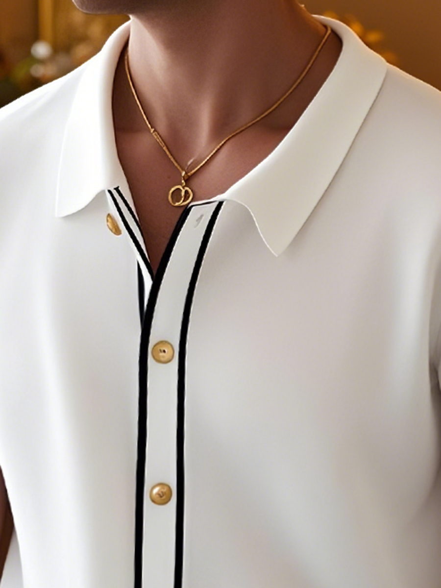 Camisa de Manga Corta con Bordes en Contraste