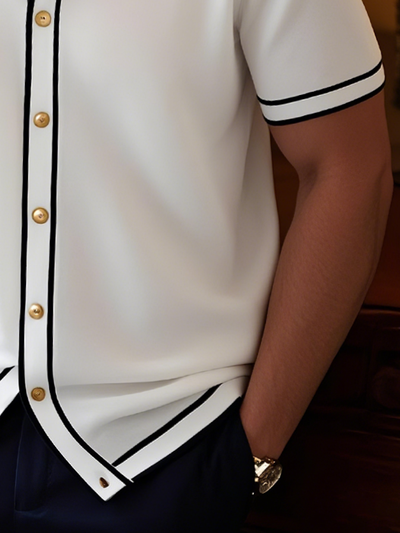 Camisa de Manga Corta con Bordes en Contraste