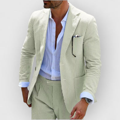 Traje de verano para hombre en rayas de seersucker con chaqueta y pantalones